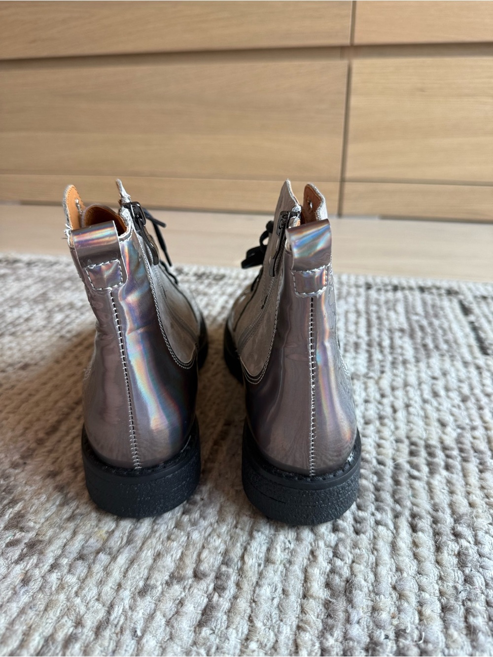 NWOB Embassy London Metallic Silver Combat Boots 37 - Picture 11 of 13